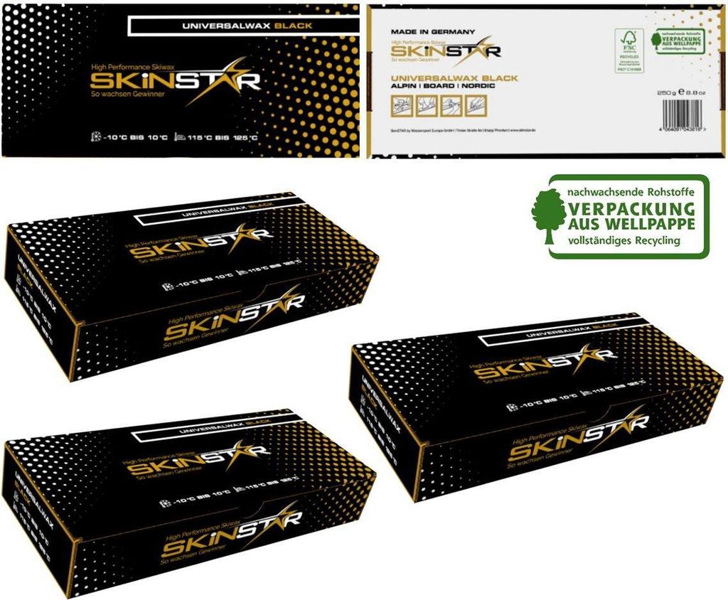 SKINSTAR BLACK EDITION Universal Wax Skiwachs Langlauf Ski Rennwachs 750g