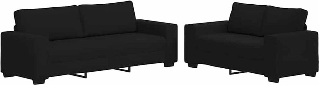 vidaXL 2-tlg. Sofagarnitur mit Kissen Schwarz Stoff