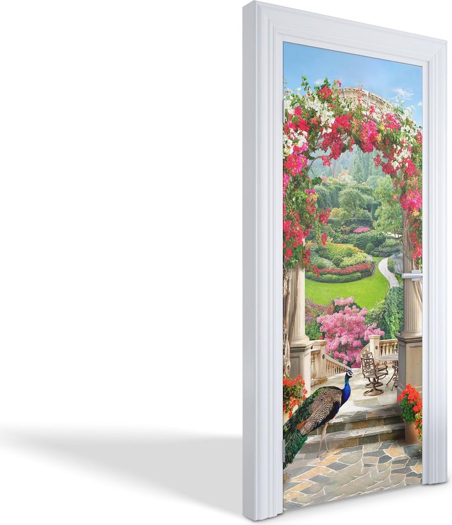 Türaufkleber Innentüren Selbstklebende Kreativ Wandsticker - Garten mit einem Pfau - 85 x 205 cm