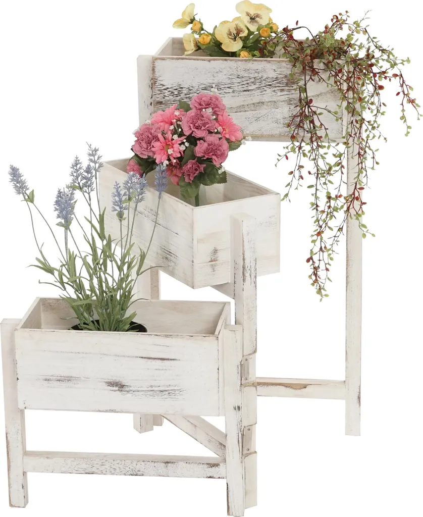 Étagère à plantes Shabby-Look blanc - Support fleurs en bois 108cm