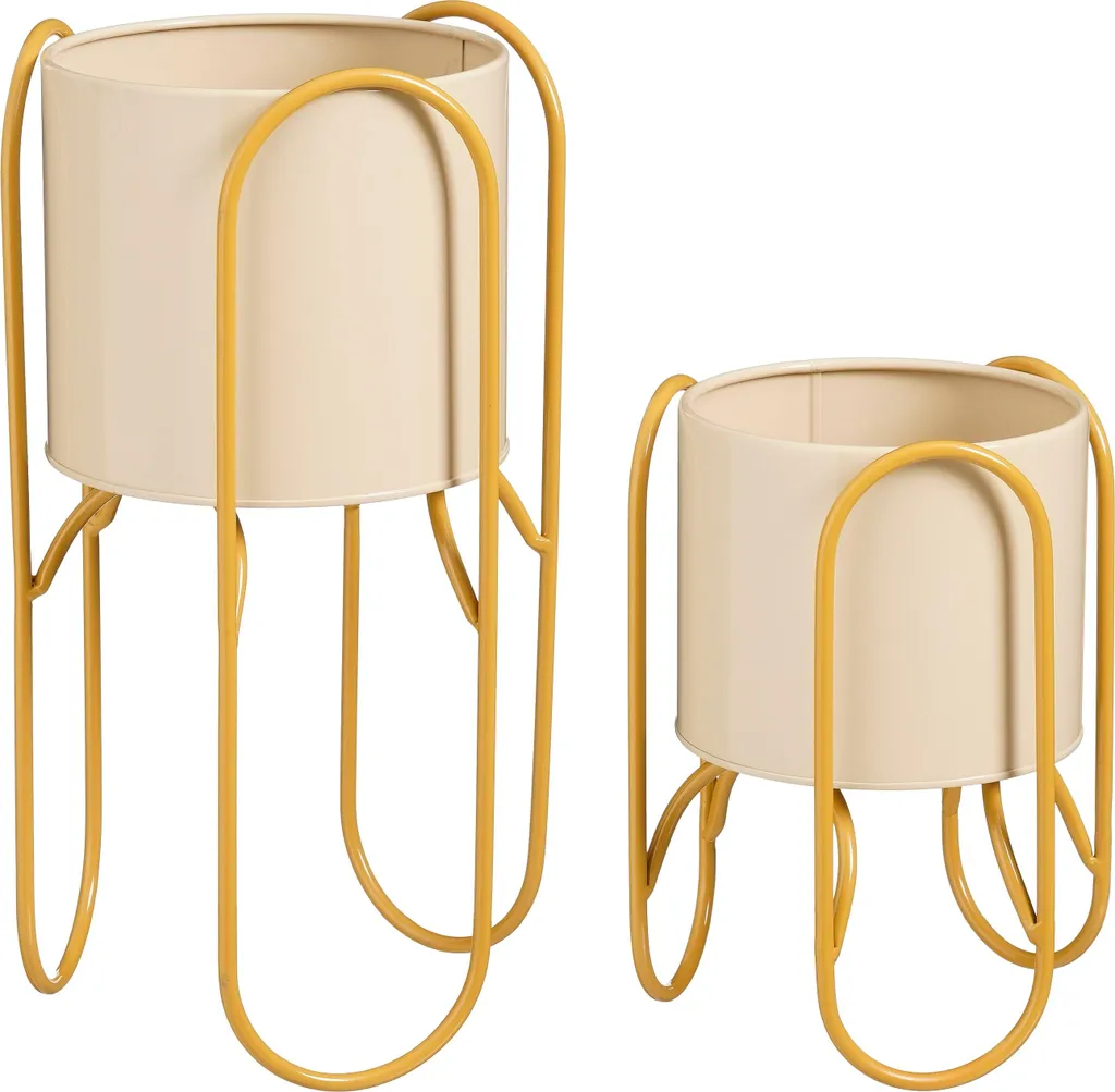 Porte-plante Intérieur en Métal Jaune Donau - Ensemble de 2 Pièces