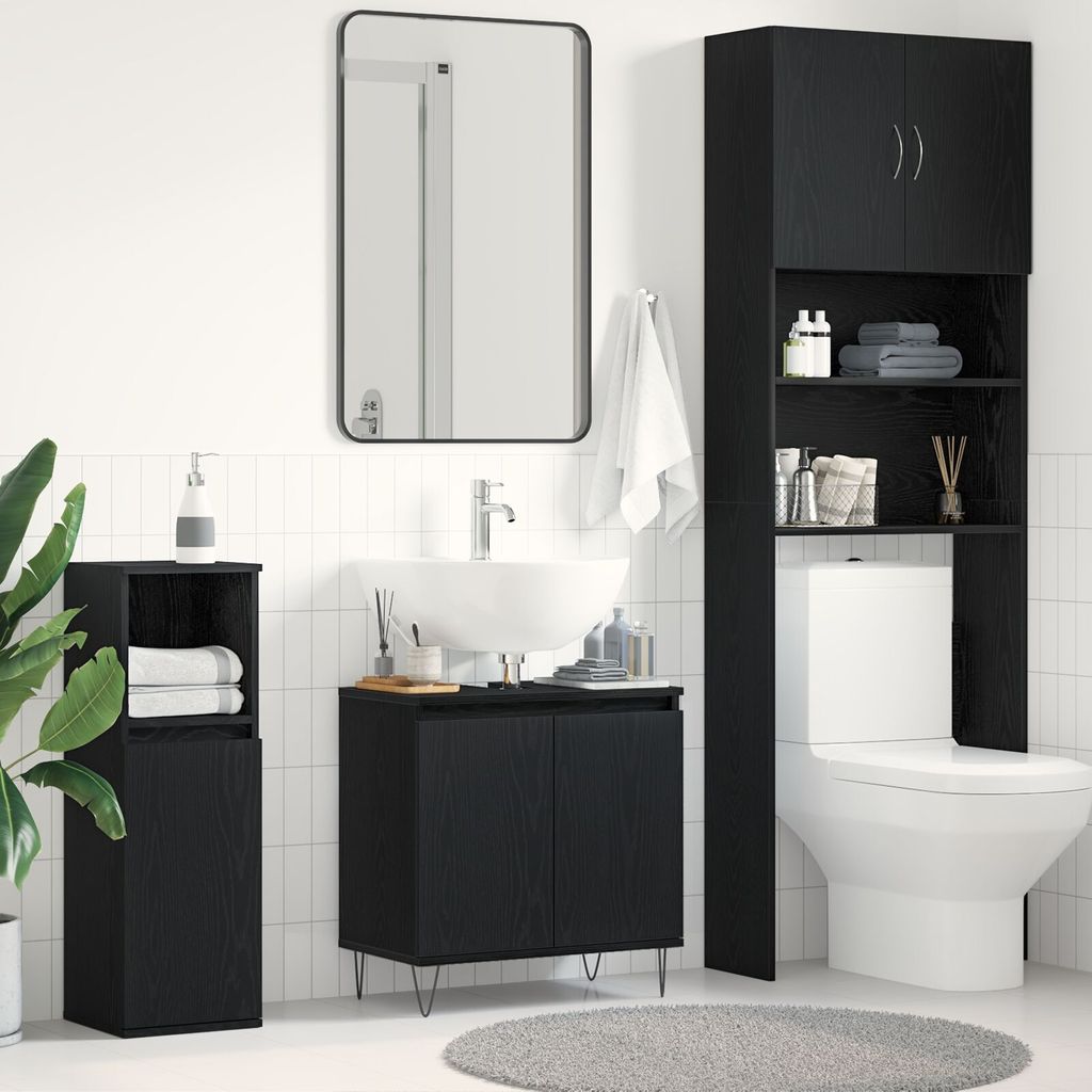 Möbel Waschbeckenunterschrank Schwarz Eiche 58x33x60 cm Produktbild 