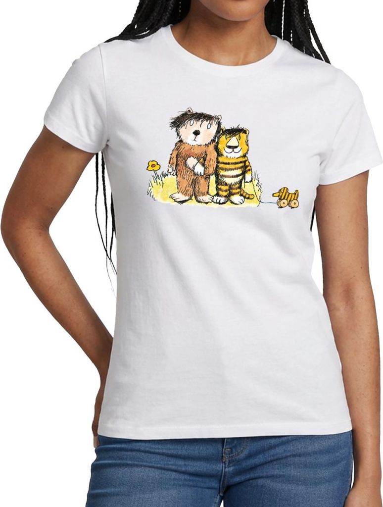 Spreadshirt Janosch Tiger, Bär und Tigerente auf Wiese Frauen T-Shirt, XL, Weiß