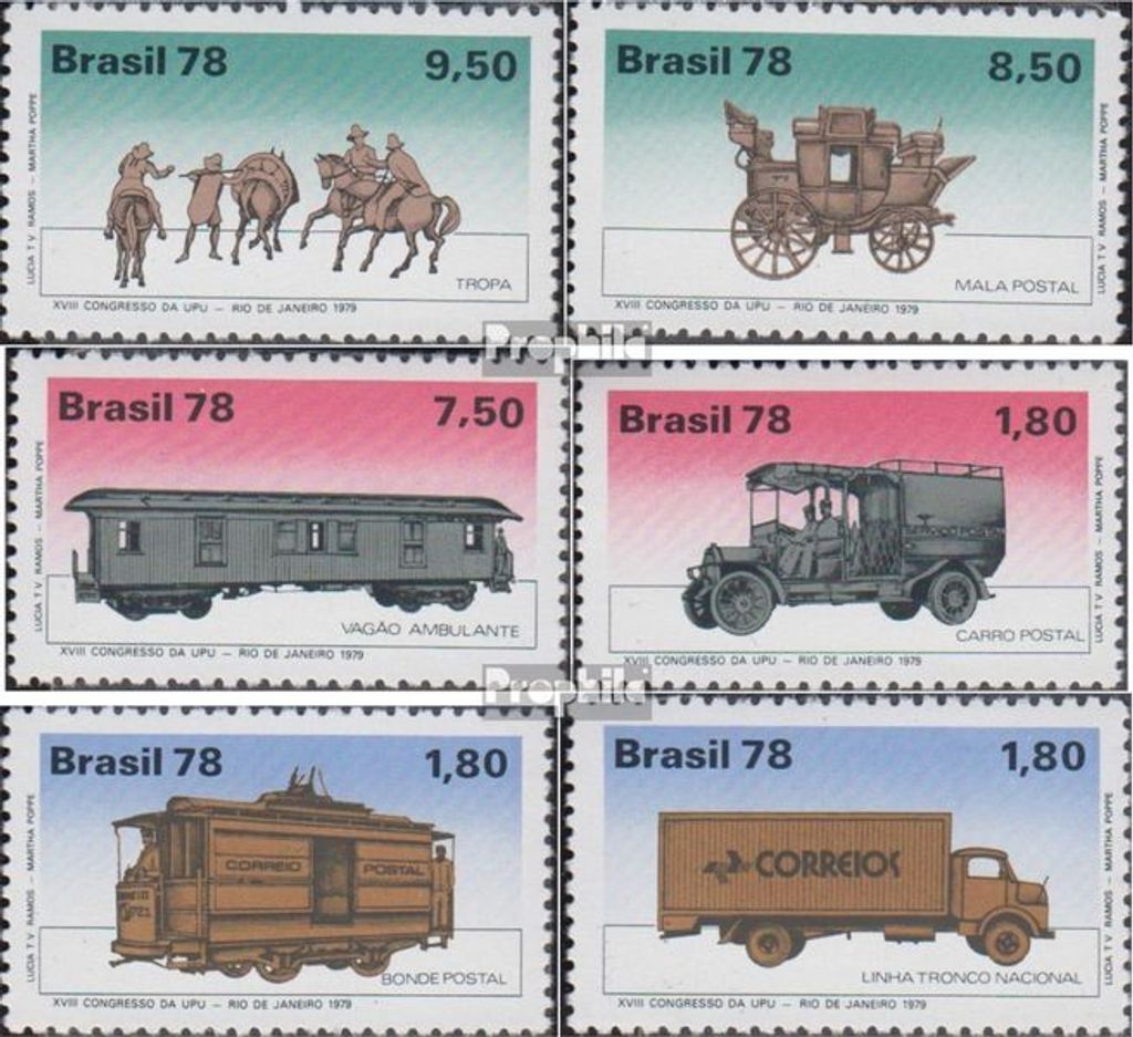 Briefmarken Brasilien 1978 Mi 1676-1681 (kompl.Ausg.) postfrisch Entwicklung der Postbeförderung