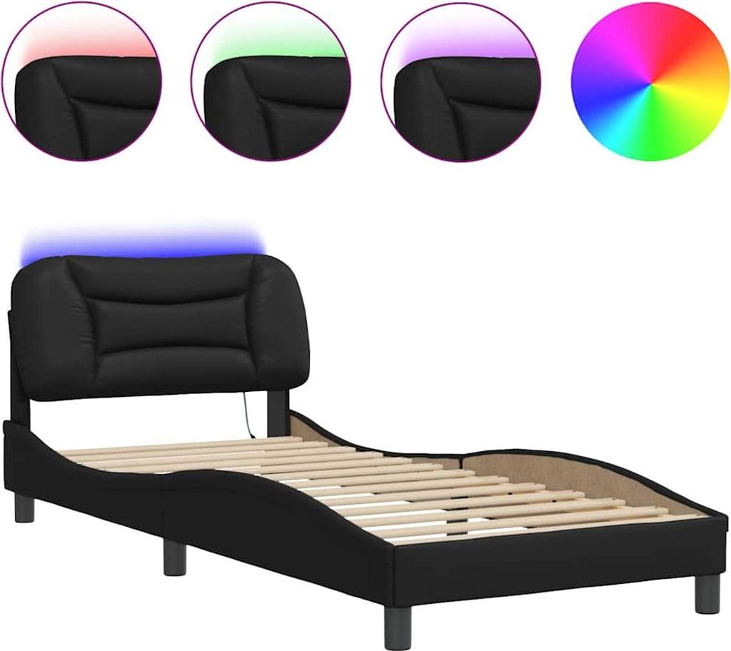 vidaXL Bettgestell mit LED ohne Matratze "Hvar" Schwarz 90x200 cm