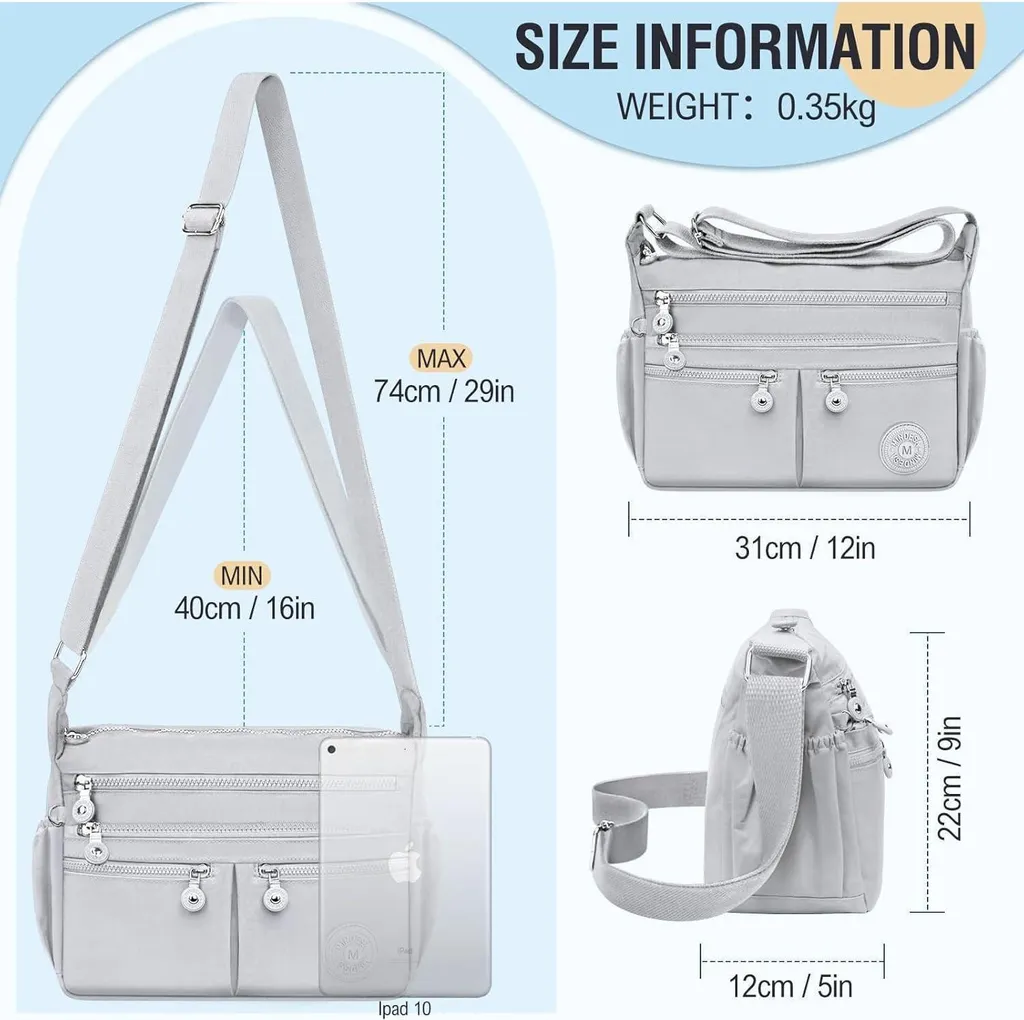Borsa a Tracolla TEUEN Grande per Viaggi - Nylon Antifurto e Impermeabile - 13