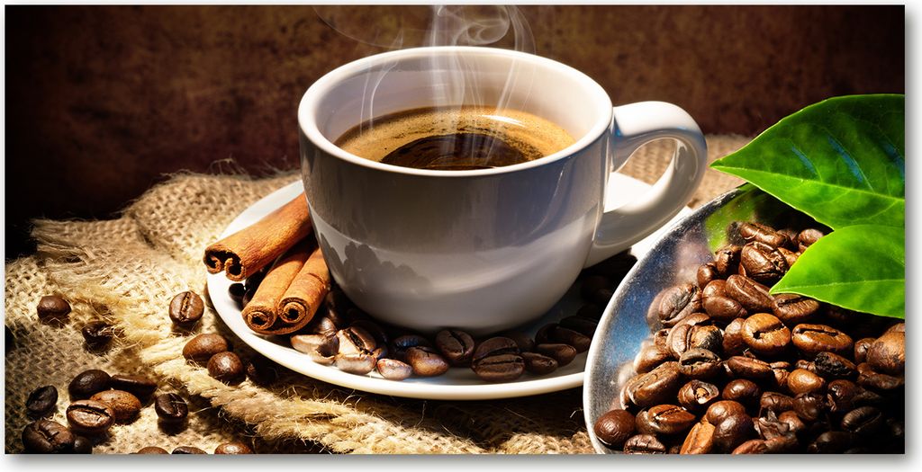Tulup Glas-Bild - 100x50 -Wandkunst - Wandbild hinter gehärtetem Sicherheitsglas - Essen & Getränke - Kaffee Tasse - Braun