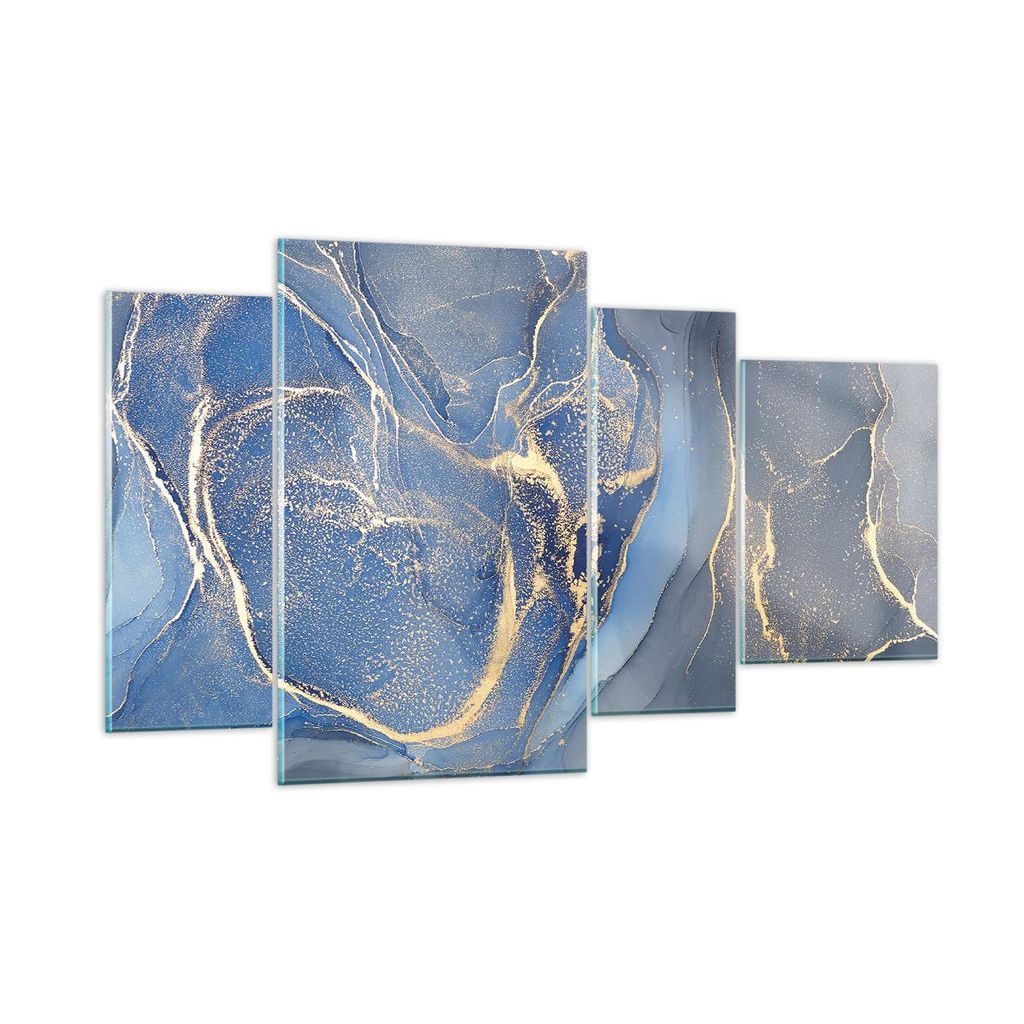 Bilder auf glas - 4 Teile - Gold Blau Farbe - 120x70cm - Glasbilder - Wandbilder - Bilder - zum Aufhängen bereit - Wanddekoration aus Glas - Glas ...