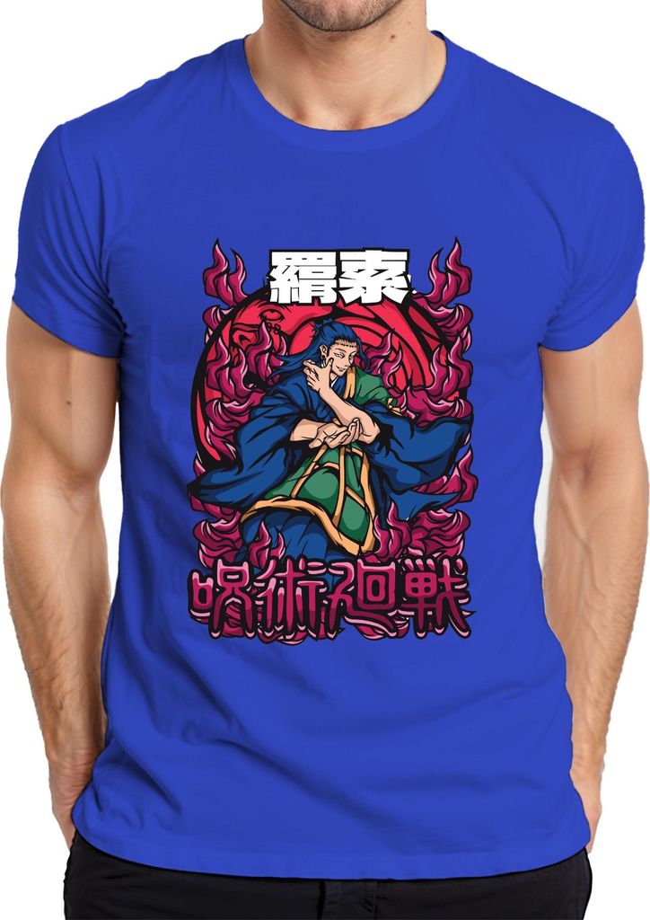 呪術廻戦 Anime Flammen Magier Japanisch Manga Anime Ästhetik Geschenk Herren T-Shirt, Blau, S
