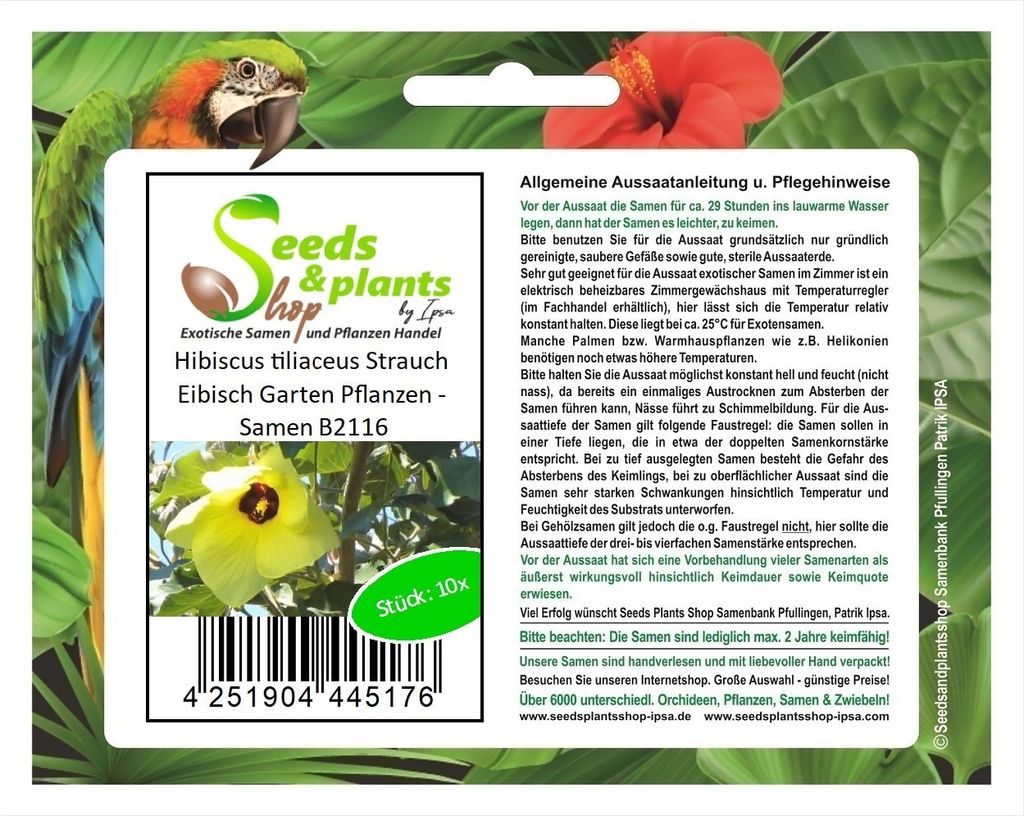 10x Hibiscus tiliaceus Strauch Eibisch Garten Pflanzen - Produktbild 