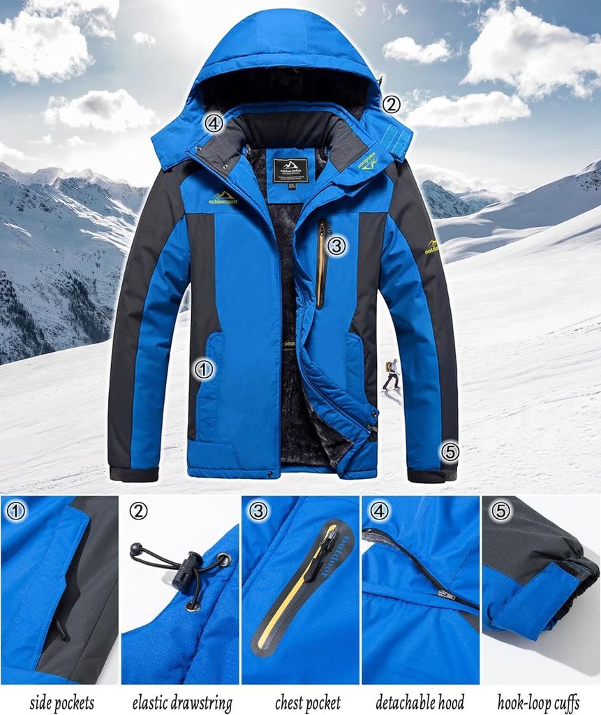 Warme Herren-Skijacke, gefütterte Winterjacke, wasserdichte Produktbild 3