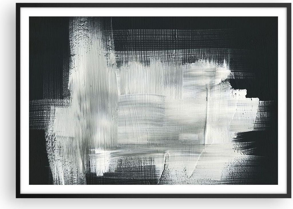 Gerahmtes Poster - Schwarzer Rahmen - Abstraktion Schwarz Weiß - 100x70 cm - Wand Bild - Wanddeko - Wandbilder - Wandposter - Bilderrahmen - Bilde...