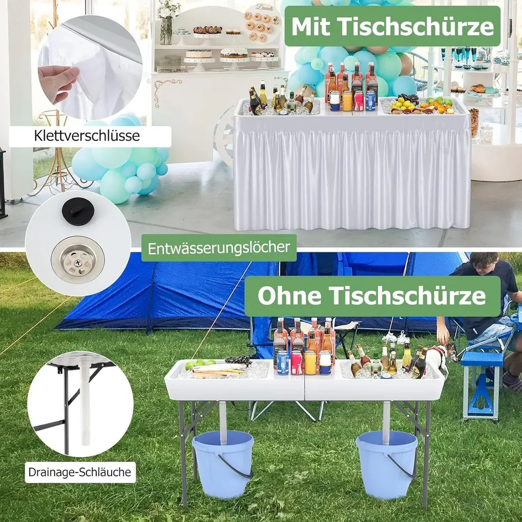 Table de camping réfrigérée blanche pliable en métal avec évacuation