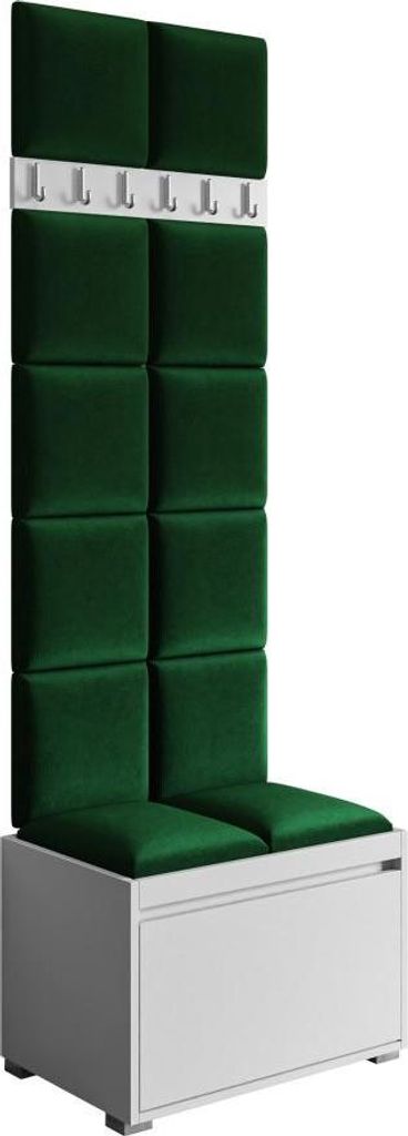 MIRJAN24 Garderoben-Set Grawis 60, Schuhschrank und Kleiderhakenbrett, 12 Stück gepolsterte Wandpaneele 30x30 (Weiß + Manila 35)