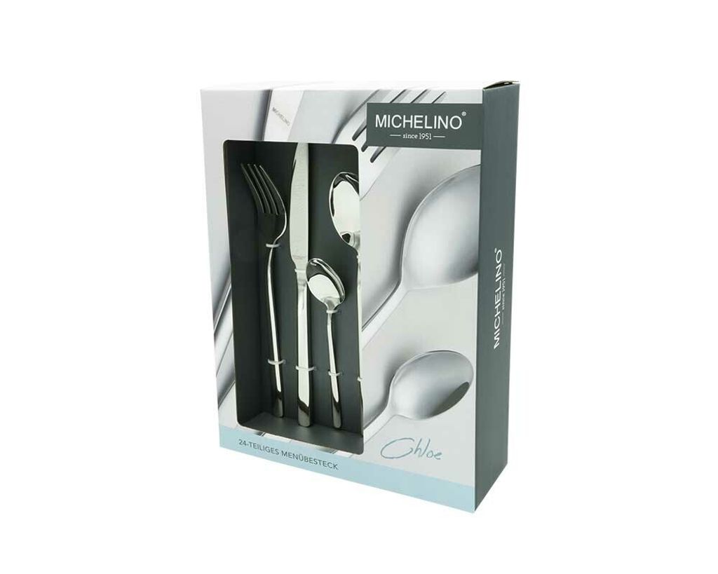 MICHELINO Besteckset 24 teilig Serie Chloe für 6 Personen Edelstahl Mehrzweck Einsatz für Zuhause Messer Gabel Löffel Küche