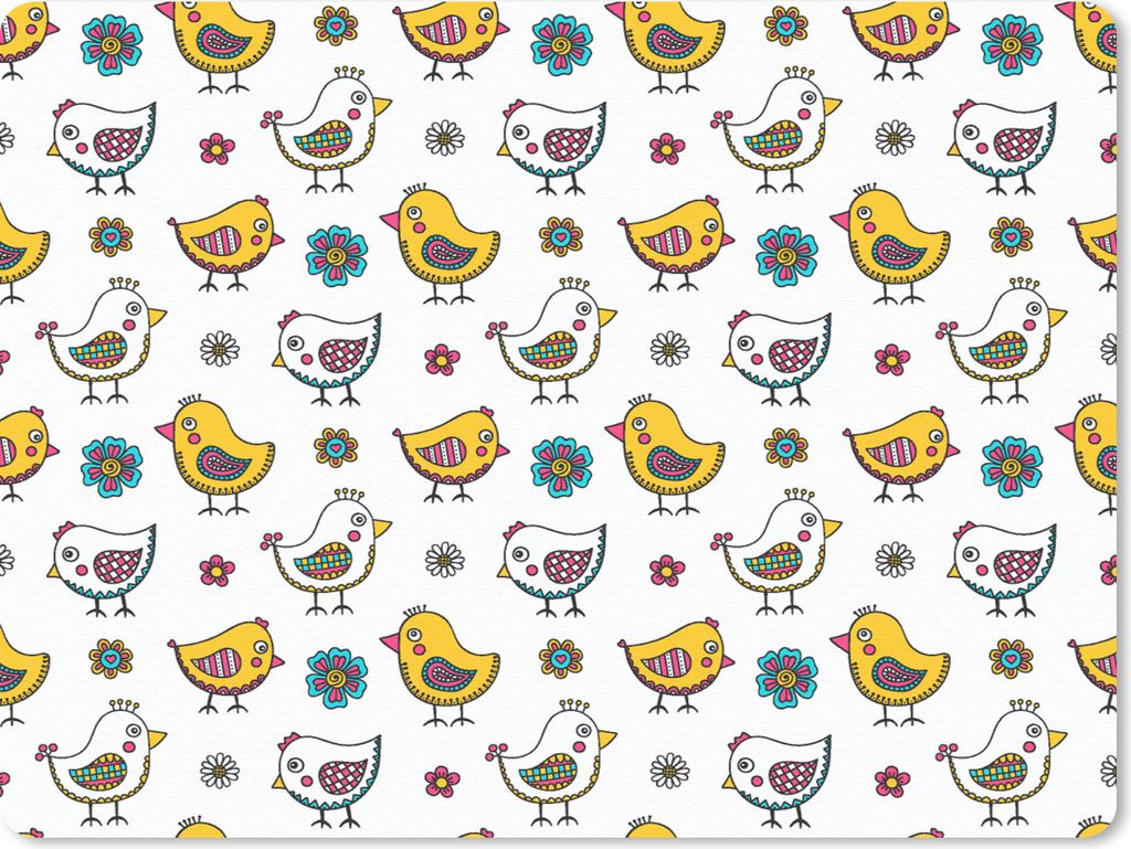 MuchoWow Mauspad Mousepad Huhn - Blumen - Frühling - Muster - Kinder 40x30 cm - Mousepads - Maus Mat - Pad - Mausunterlage - Anti Rutsch