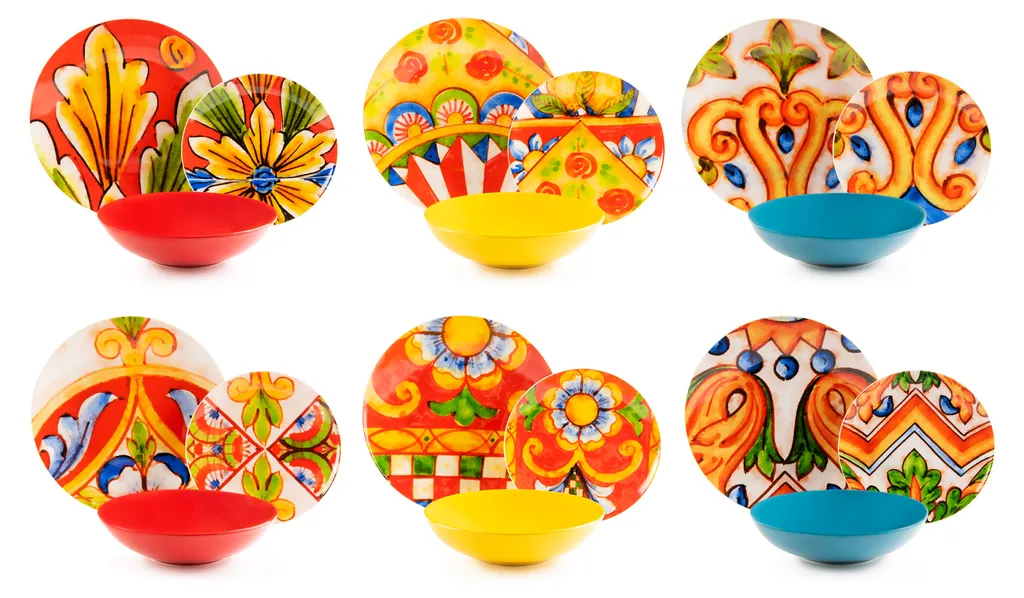 Servizio Piatti Excelsa Caltagirone 18 Pezzi in Porcellana Colorata