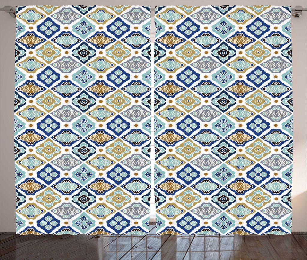 ABAKUHAUS asiatisch Rustikaler Vorhang, Muster mit Strudeln, Wohnzimmer Universalband Gardinen mit Schlaufen und Haken, 280 x 245 cm, Mehrfarbig