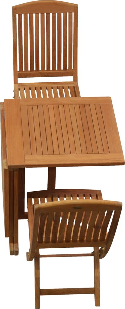Teakholz Balkonmöbel Set aus 2 Klappstühlen + 1 Balkontisch 120 x 60 cm edles Set aus Teak-Gartenmöbeln mit Klappfunktion