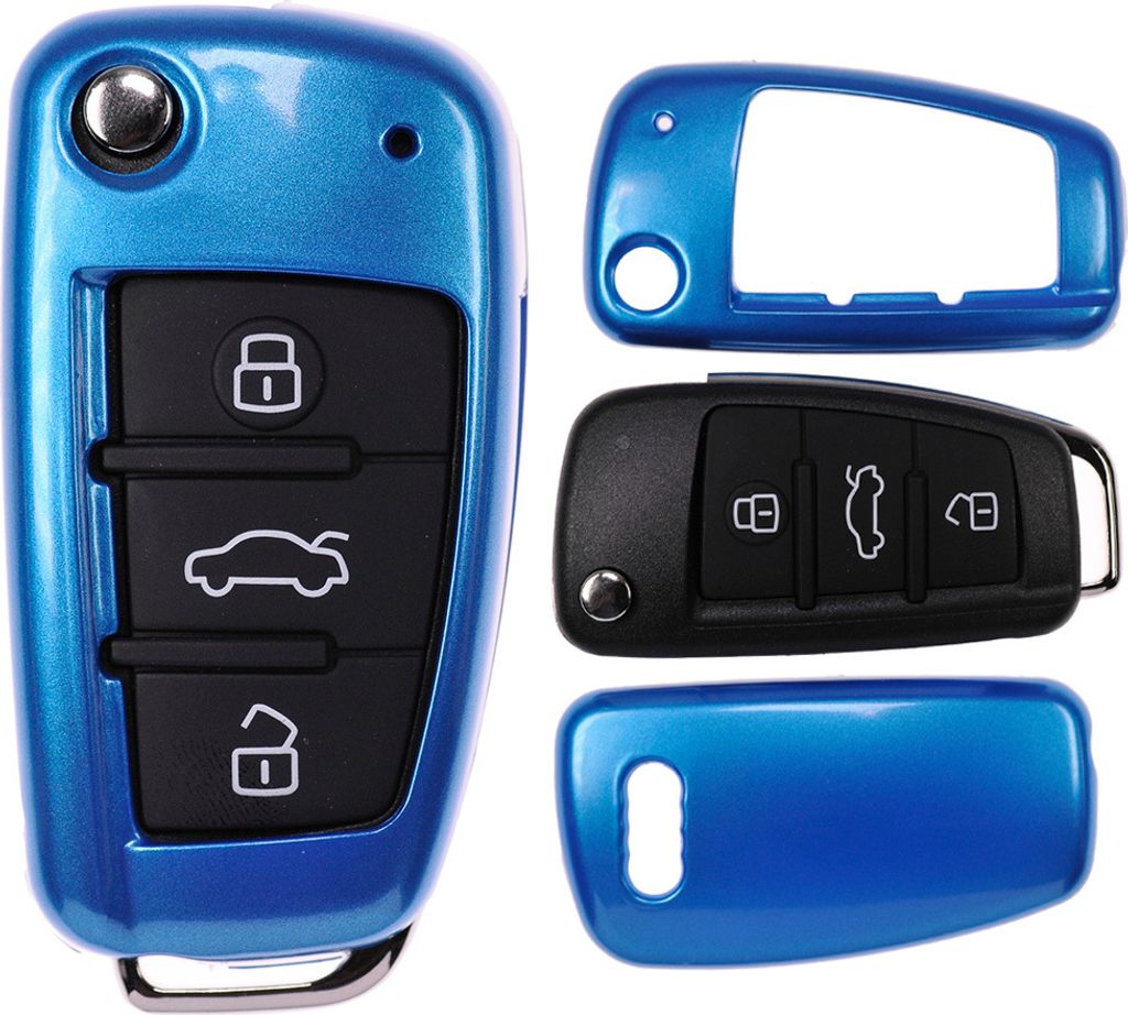 Auto Schlüssel Kunststoff Hülle ABS Plastik Schutz Cover Blau kompatibel mit Audi A1 8X S1 A3 8P S3 A6 4F S6 Q7 Klappschlüssel