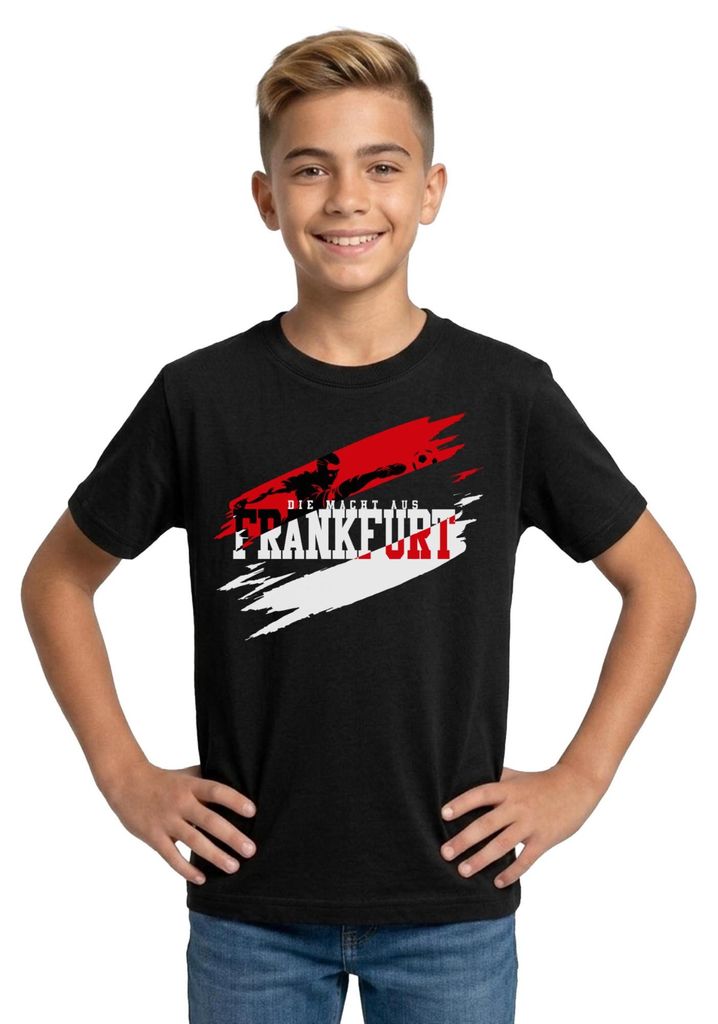 Spreadshirt Die Macht Aus Frankfurt Fußball Fan Teenager T-Shirt, 134/146 (9-11 Jahre), Schwarz