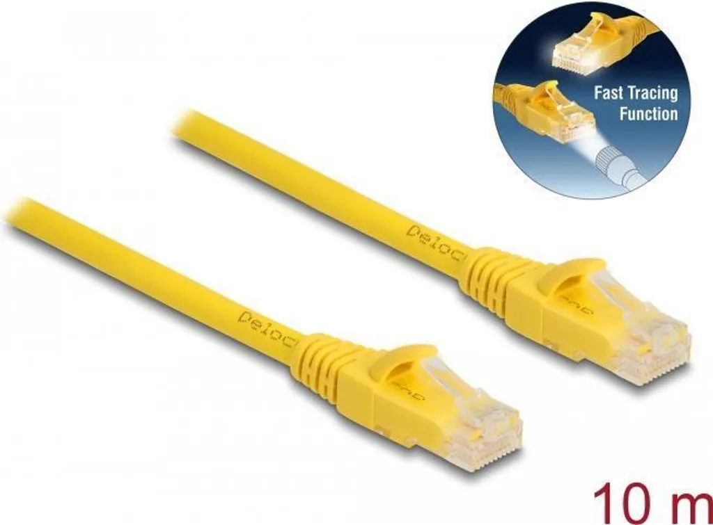 Câble patch RJ45 UTP Cat 6a Delock Jaune 10m pour Réseau Haut Débit