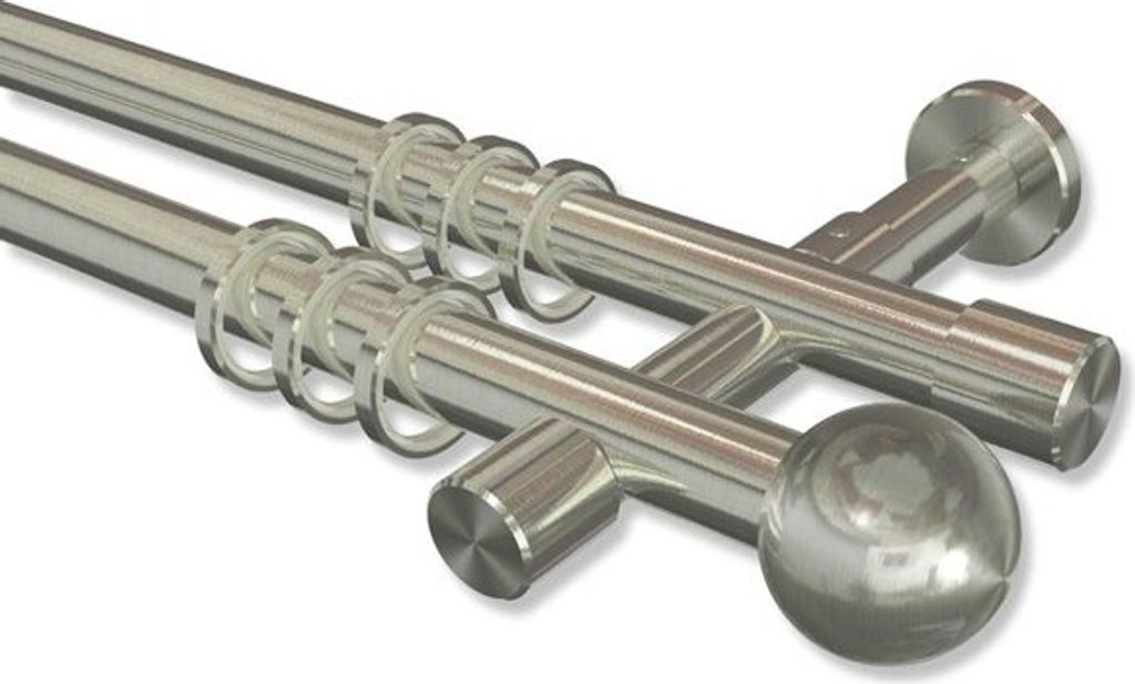 Interdeco Gardinenstange, Vorhangstange Edelstahl-Optik Modell Prestige Luino, 20 mm Ø 2-läufig, 440 cm (geteilt)