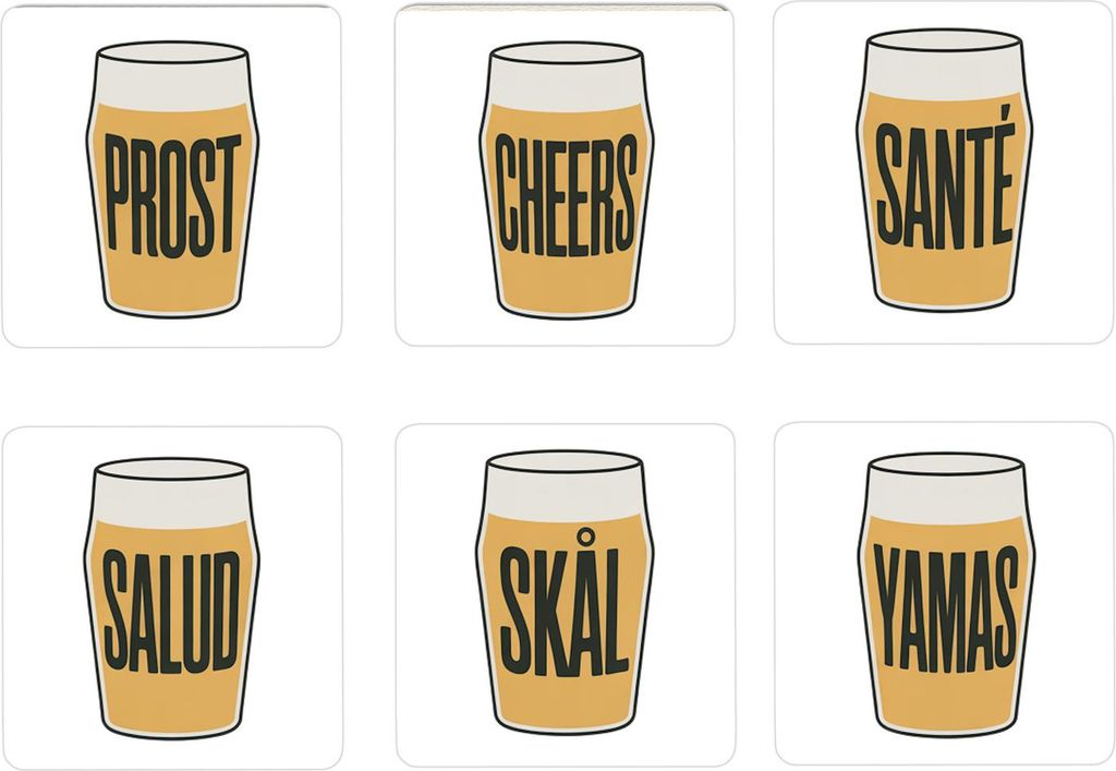 Biergläser Prost & Cheers 6er Set Untersetzer aus Holz