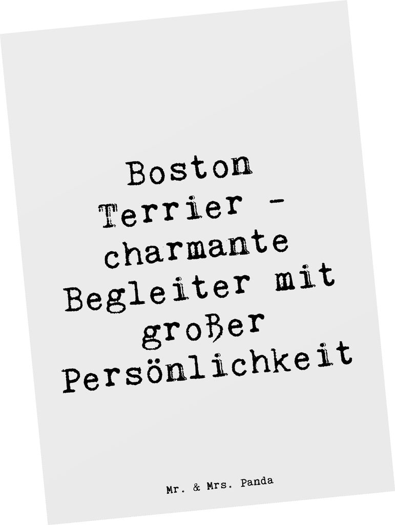 Mr. & Mrs. Panda Postkarte Spruch Boston Terrier Begleiter - Weiß - Geschenk, kleiner Hund, charmante, große Persönlichkeit, Fotokarte, Grußkar...