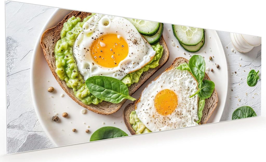 Küchenrückwand Spritzschutz Glas mit Motiv Brot und Avocado 40 x 40 cm