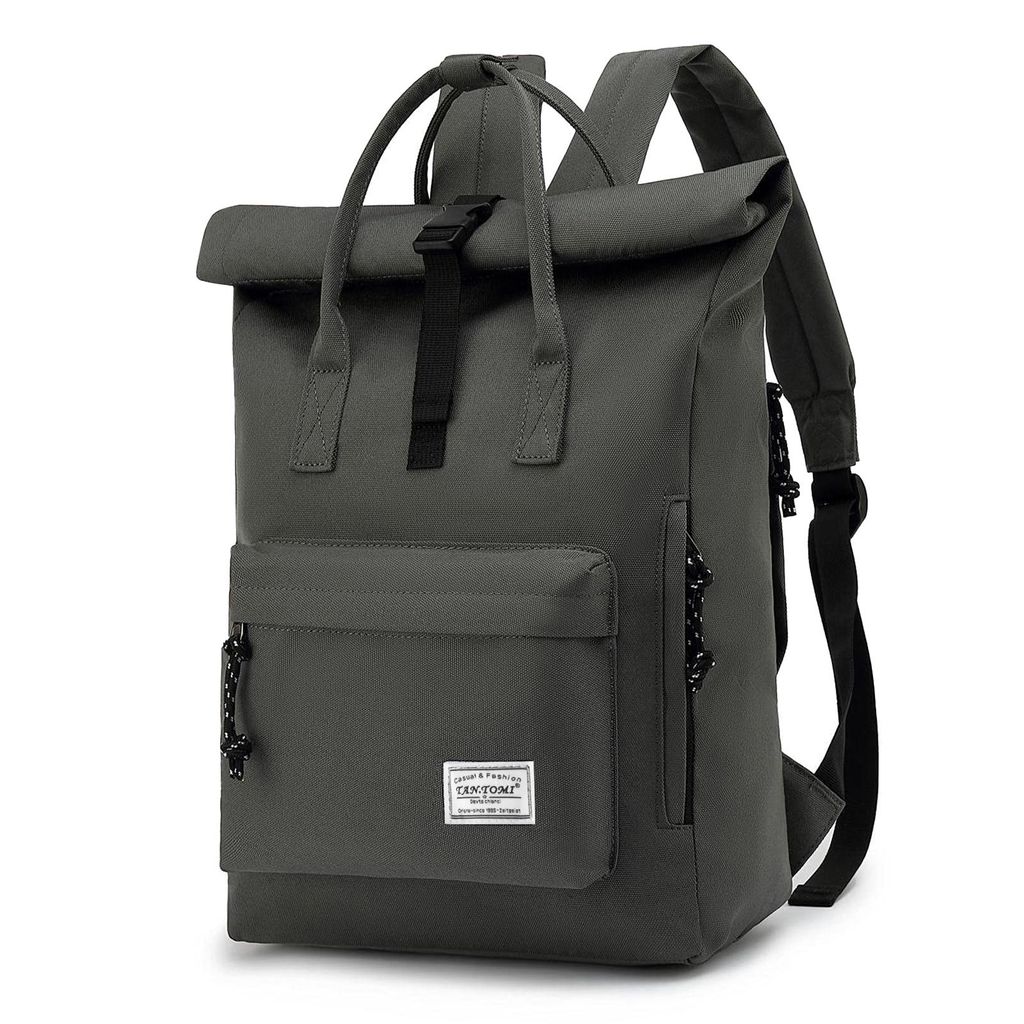Cityrucksack Rucksack Damen Herren Tagesrucksack mit Laptopfach Modern Rolltop Rucksack Daypack, Wasserabweisend (Dunkelgrau)
