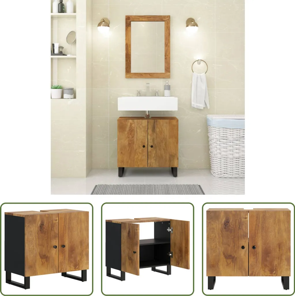 Mobile Sottolavabo in Legno di Mango Massello 62x33x58cm per Bagno