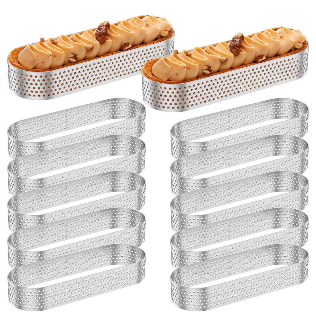 12 Tartelette-Förmchen oval, Edelstahl, mit Löchern, antihaft