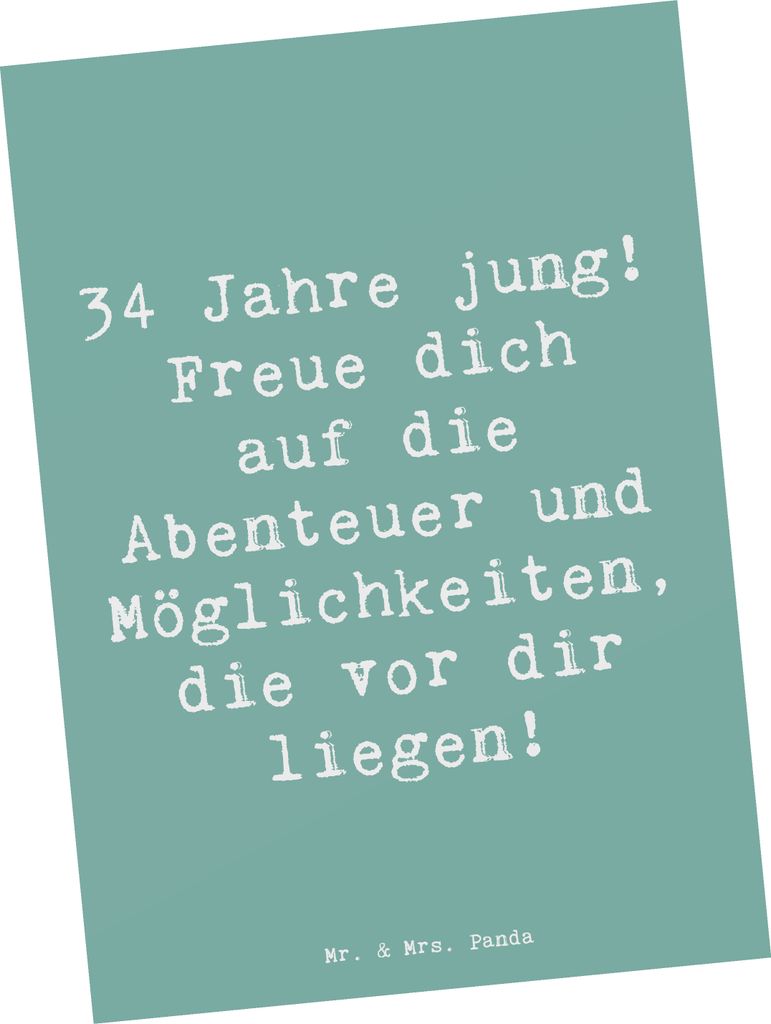 Mr. & Mrs. Panda Postkarte Spruch 34. Geburtstag - Meeresbrise - Geschenk, Grußkarte, Geschenke, Chancen, Weisheit, Ansichtskarten, einzelkarte, I...
