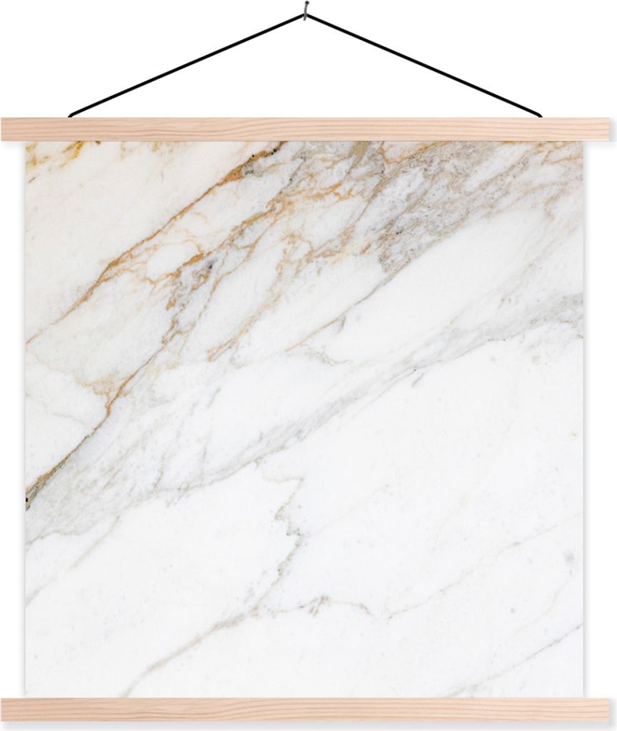 MuchoWow Textilposter Marmor - Stein - Weiß - Gold - Marmoroptik - Stein - Luxus 120x120 cm mit holzfarbenen Rahmen - Textil-Poster
