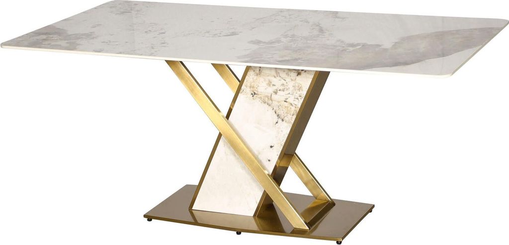 FURNLUX Esstisch Modig Marmor Weiss Und Gold 180cm / Hauptfarbe: Weiß / Abmessungen: 180 x 75 x 90 cm