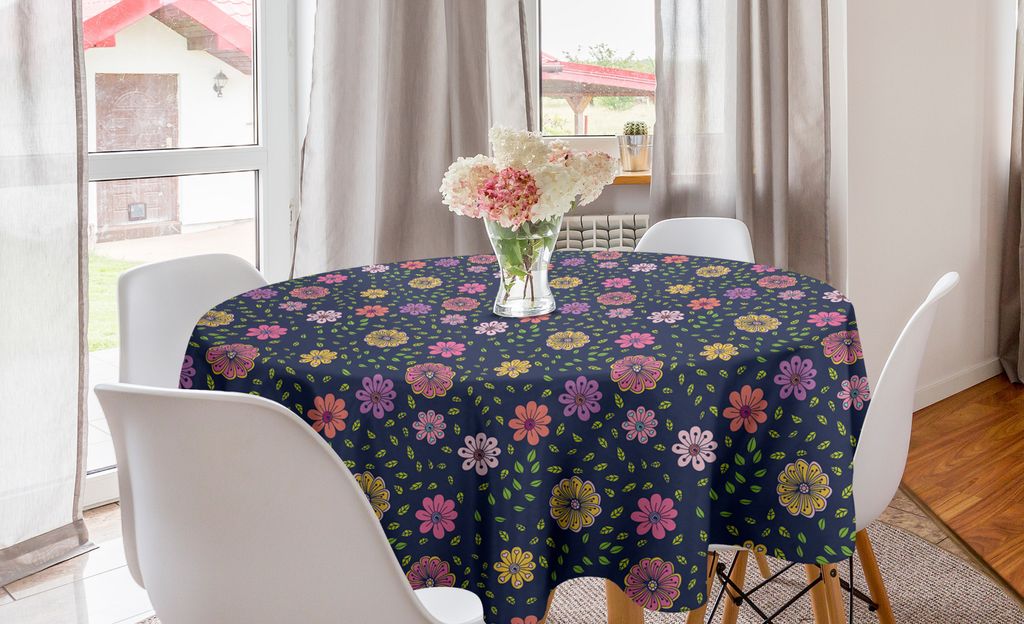 ABAKUHAUS Blumen Runde Tischdecke, Hand gezeichnet Garten Kunst, Kreis Tischdecke Abdeckung für Esszimmer Küche Dekoration, 150 cm, Mehrfarbig