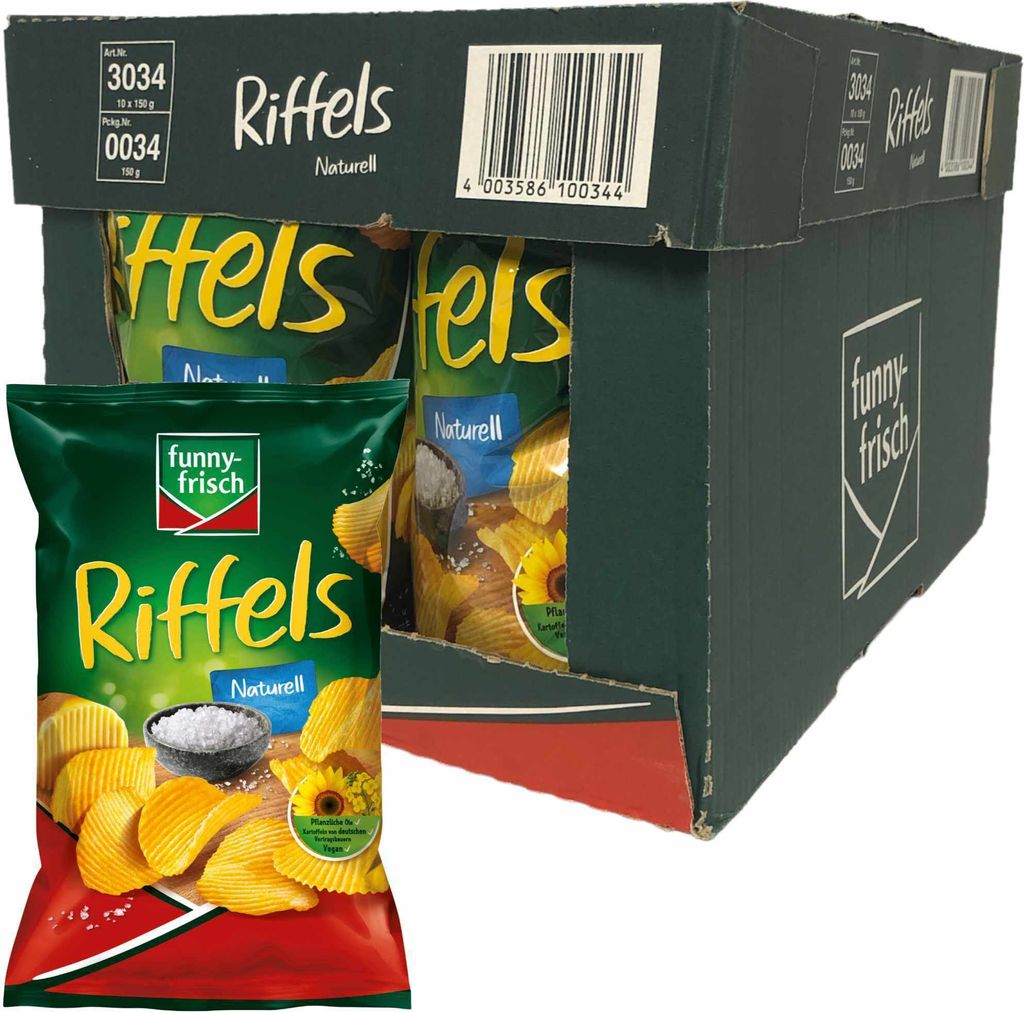 Funny-Frisch Riffels Naturell Kartoffelchips VPE (10x150g Produktbild 