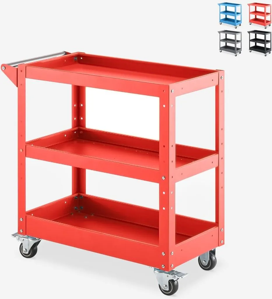 Kerey Plus Chariot à outils métallique à 3 niveaux avec roues - Rouge