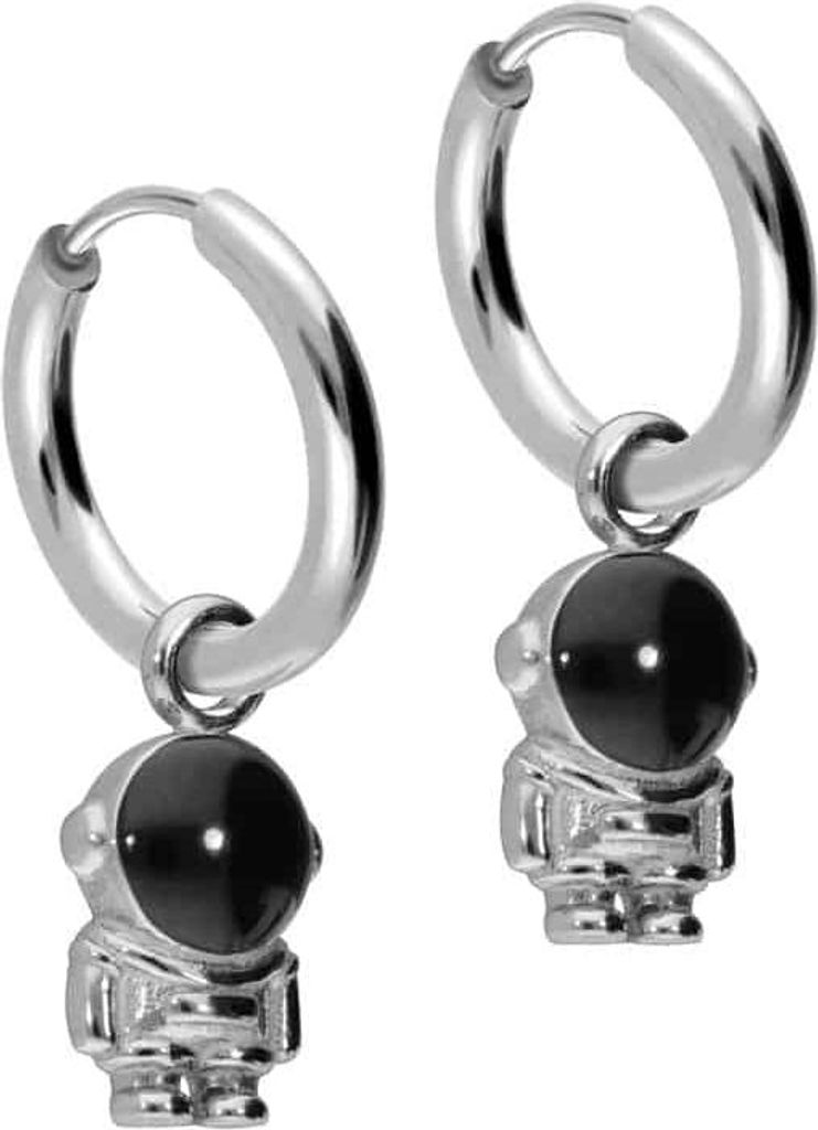 Chirurgenstahl Ohrclicker Creolen ASTRONAUT Silber Innendurchmesser: 10mm + Designstärke: 2mm