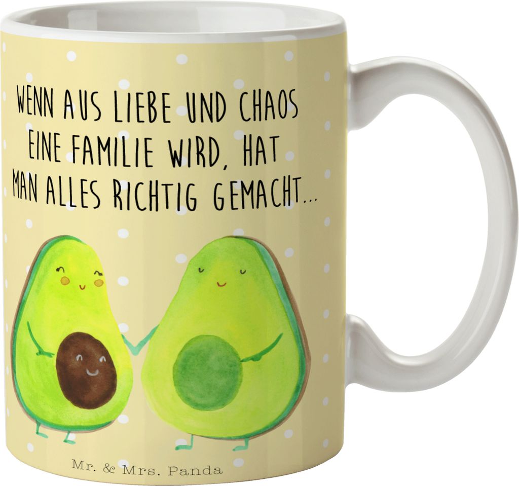 Mr. & Mrs. Panda Tasse Avocado Pärchen - Gelb Pastell - Geschenk, Teebecher, Kinder, kaffeetasse bedruckt, Hochzeit, Geburt, Gesund, Kaffeebecher,...