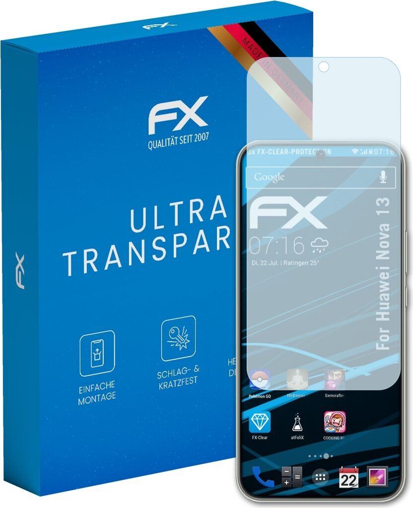 atFoliX FX-Clear 3x Schutzfolie kompatibel mit Huawei Nova 13 Displayschutzfolie