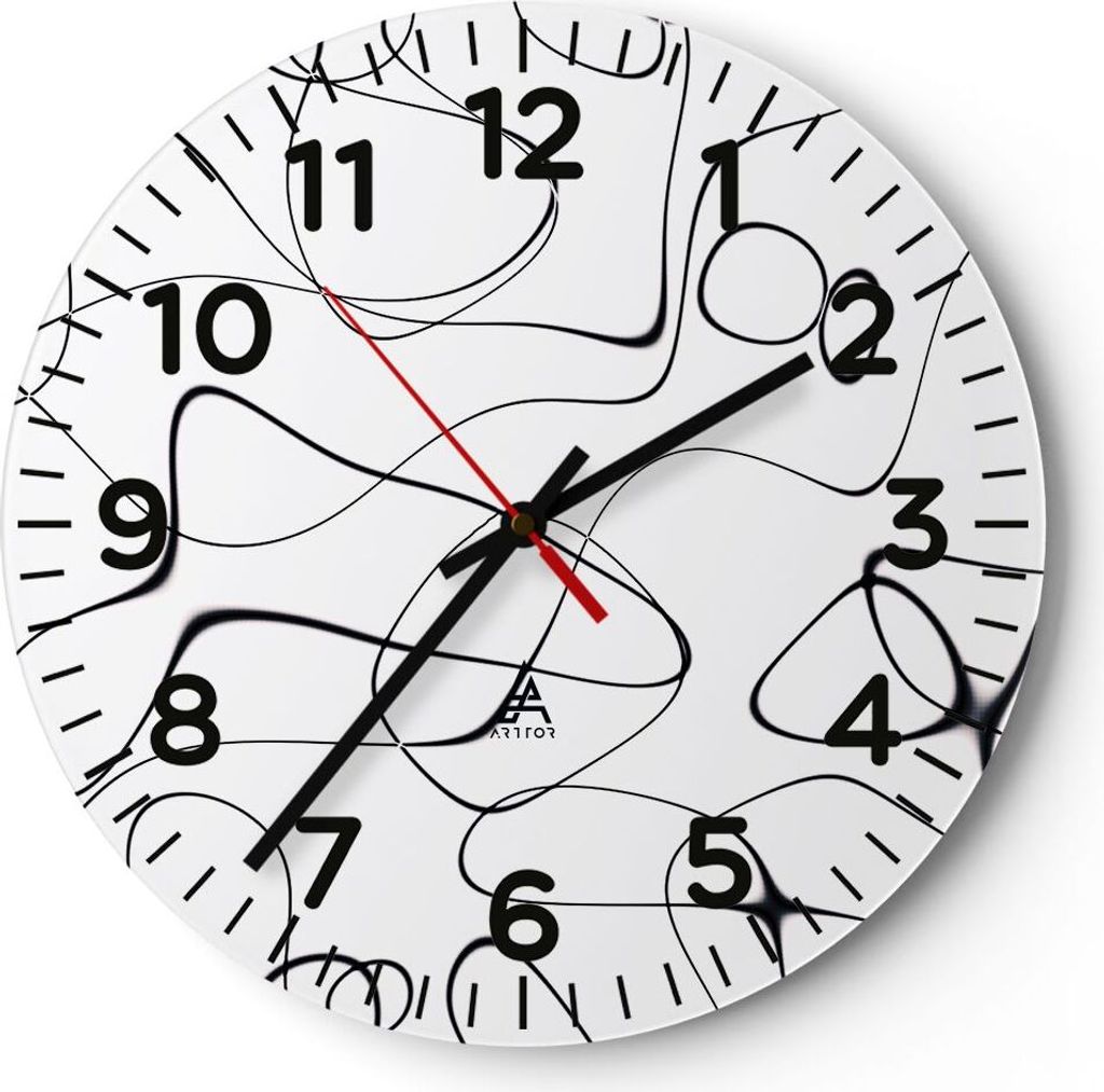 Wanduhr - Rund - Glasuhr - Linie nichts Muster - 30x30cm - Schleichendes Uhrwerk - Lautlos - zum Aufhängen bereit - Dekoration Modern - Wanddekora...