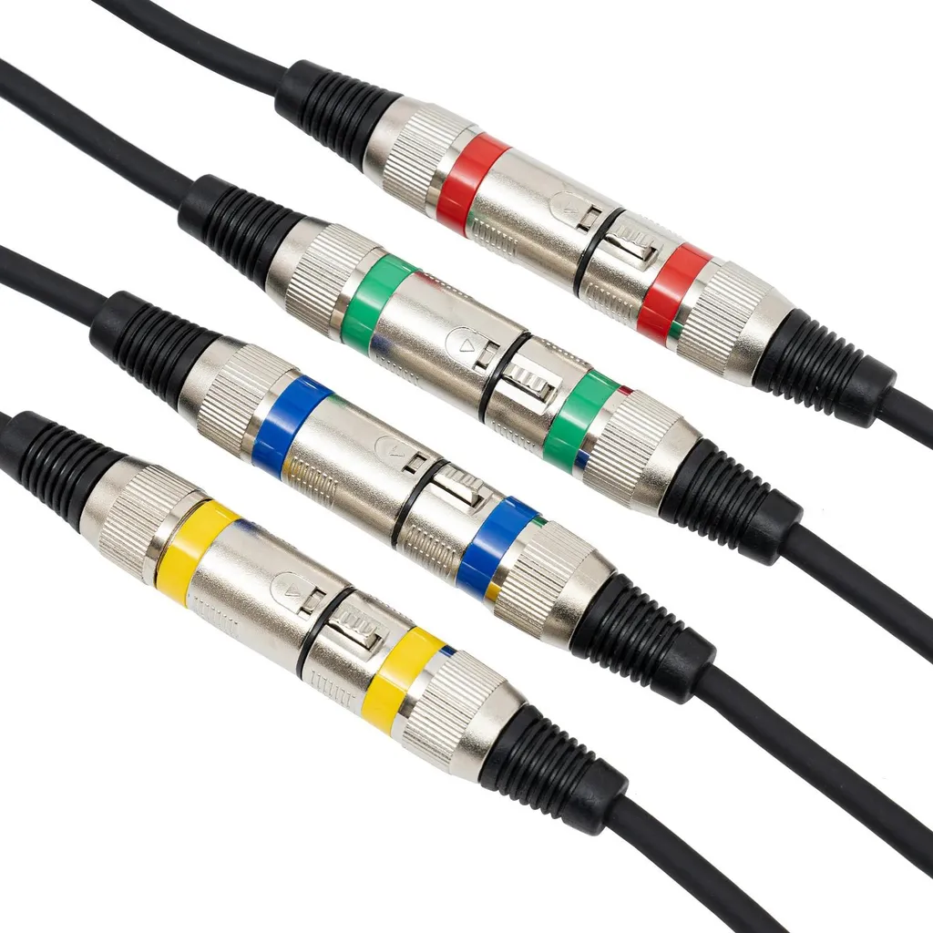 Lot de 4 câbles DMX 3m liaison XLR mâle femelle pour jeux de lumière