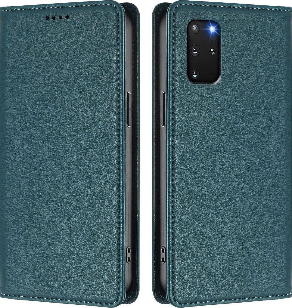 Handyhülle für Samsung Galaxy S20+ 5G, Kunstleder Klapphülle Stoßfeste Magnetische Hülle mit Ständer Grün