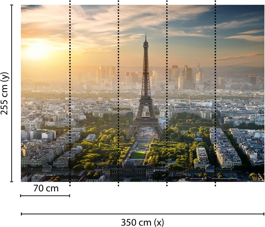 Tadessi Fototapete | Stadt | 3.50 m x 2.55 m | Grün | Grau | Wandbild | Digitaldruck