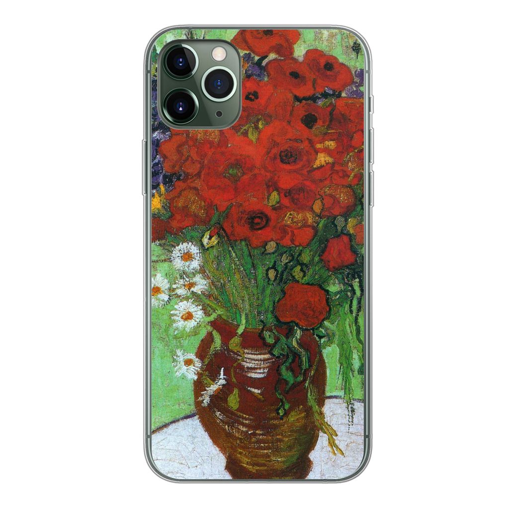 MuchoWow Handyhülle Schutzhülle Hülle für iPhone 11 Pro Max Vase mit roten Mohnblumen und Gänseblümchen - Vincent van Gogh Silikon Softcase...