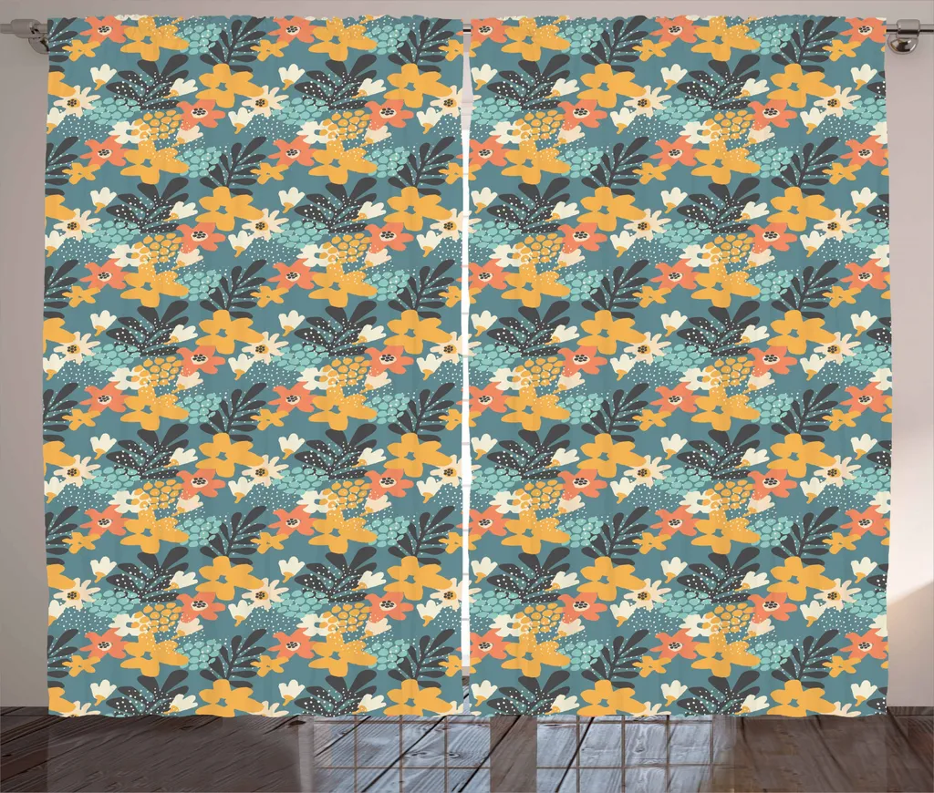 ABAKUHAUS Tenda rustica con motivi floreali, disegni astratti di giardini, tende universali per soggiorno con passanti e ganci, 280 x 245 cm, multicolore