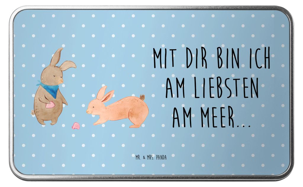 Mr. & Mrs. Panda Blechdose Hasen Muschel - Blau Pastell - Geschenk, Aufbewahrungsdose, BFF, Keksdose, Muscheln, Geschenkbox, gebäckdose, Strand, A...