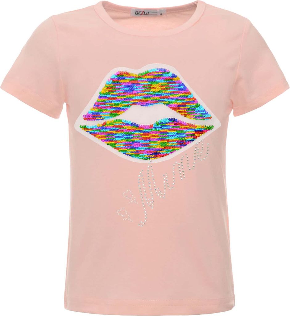 BEZLIT Mädchen Wende Pailletten T-Shirt mit einem Kmisso Motiv Rosa 122